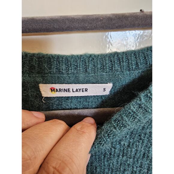 Marine Layer Sweater Green Wool Blend Crew Neck Knit Pullover Small **FLAW** - Picture 3 of 9
